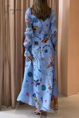 Ingvn - Casual Print Hollowed Out Frenulum O Neck Princess Dresses