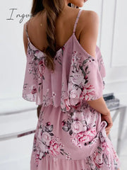 Ingvn - New Fashion Sexy Spaghetti Strap Woman Dress Summer Floral Print Off Shoulder Sundress Elegant Chiffon A-Line Beach Boho Dresses Vestidos