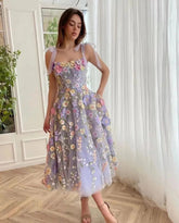 Brand Designers Evening Prom Holiday Dress For Women Formal Occasions 3D Flower Embroidery Straps Bow Sexy Tulle Lace Vestidos