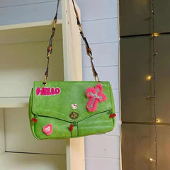 Ingvn Vintage Hello Kitty Womens Shoulder Bag Y2k Green Original Cross Harajuku Style Crossbody Bag Fashion Luxury Female Handbag
