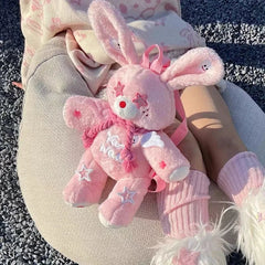 Ingvn Original Y2k Womens Backpack Pink Plush Bunny Harajuku Fashion Sweet Doll Backpack Student 2024 Casual Cartoon Ladies Bag