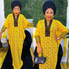 Ingvn - Elegant African Dresses for Women Muslim Fashion Boubou Abayas Robe Dashiki Ankara Lace Outfits Evening Gown Kaftan Maxi Dress