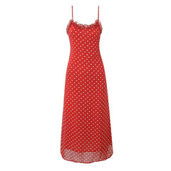 New Women Polka Dot Red Sexy Long Dreses Ruffle O Neck A-line Midi Summer Party Dressess Holiday Robe