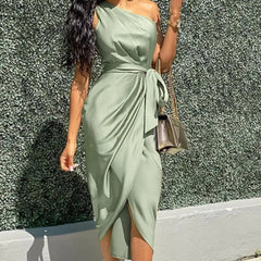 Ingvn - One Shoulder Ruched Design Party Dress Bodycon Dress