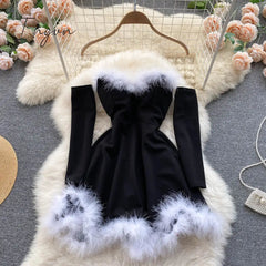 Ingvn - Gifts For Women Elegant Dress For New Year Strapless Backless Furry Sexy Short Mini Christmas Dress Navidad Red Party Dress Femme