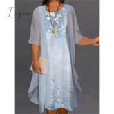 Ingvn - Women's Plus Size Curve Two Piece Dress Floral Round Neck Print 3 4 Length Sleeve Spring Summer Casual Knee Length Dress Casual Daily Dress