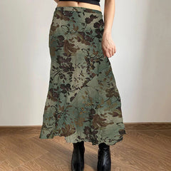 Vintage Print Loose Midi Skirt Women Retro y2k Low Rise Casual Skirts 2000s Aesthetic Ladies's Bottoms Harajuku Clothing