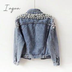 Ingvn - Denim Jacket Women New Autumn Women's Jean Jackets Pearl Casual Denim Jacket Women Coat Long Sleeve Outerwear