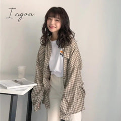Ingvn - Single Breasted Loose Plaid Shirt