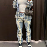 Ingvn - Women Skeleton Printed Jeans Trousers Casual Halloween Pattern Mid-waist Button Pencil Pants Autumn Y2K Gothic Fashion Bottoms