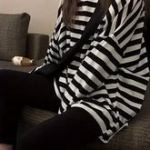 Vibrant Striped Print Relaxed Fit Crew Neck T-Shirt - Women's Casual Drop Shoulder Long Sleeve Tee for Spring & Fall - Soft, Breathable, and Stylish Clothing for Everyday Wear