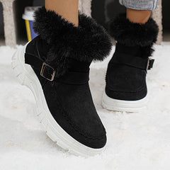 Cozy Winter Women's Snow Boots - Thick, Warm Plush Lining with Anti-Slip Sole, Round Toe Zipper Design, Fashionable Flat Heel