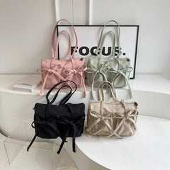 Ingvn Japanese Ins Style Shoulder Bag For Commuter Lightful Zipper Nylon Tote Bag Female Casual Large Capacity Bow Bag