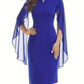 Solid Mesh Splicing Split Dress, Elegant Bodycon Dress For Party & Banquet, Women's Clothing Wedding/Evening dress/Occasion/Engagement/Ceremony
