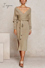 Ingvn - V Neck Backless Sweater Dress(5 Colors)