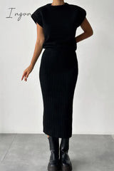 Ingvn - Elegant Solid Patchwork Half A Turtleneck Sleeveless Two Pieces