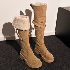 Ingvn Vintage Winter Warm Cotton Women's Over The Knee Boots Fashion Thick Heels Long Bootties Woman Largas Booties