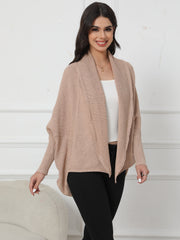 Solid Open Front Knit Cardigan, Casual Batwing Sleeve Outwear For Spring & Fall, Women's Clothing