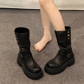 Ingvn Vintage Short Plush Women Motorcycle Boots Fashion Platform Thick Heel Shoes Ladies Concise Short Botas De Mujer