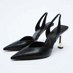 Summer New Women's High Heels Shoes WSL TRAF ZA Nude Color Pointed Fashion Miss Sandals Stiletto Black Pump Mules Female