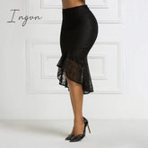 Ingvn - Fashion Trends Women Black Lace Skirt High Waist Slim Midi Modest Classy Irregular Length Female Package Hip Jupes Falad Office Elegant Fashion