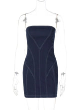 Ingvn Woman Clothes Strapless Solid Blue Denim Dress Y2K Streetwear Ladies Sleeveless High Waist Backless Zip-up Short Dresses