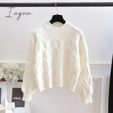 Ingvn - Twist Round Neck Solid Casual Vintage Soft Knitted Women's Sweater Long Sleeve Korean Fashion Chic Pullover Female Jumpers