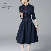 Ingvn - Elegant single-breasted shirt dress women fashion long-sleeved button office ladies shirts tunic dress female women dress