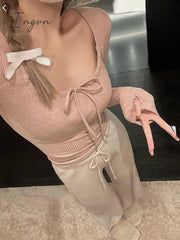 Ingvn - 2023 Spring Bodycon Slim Y2k Crop Tops Casual Basic Korean Fashion Pullover Woman Design Long Sleeve Elegant Clothing Female