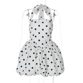 Halter Print Polka Dot Mini Dress Women Fashion Off-shoulder Sleeveless Backless High Waist A-line Club Party Dress