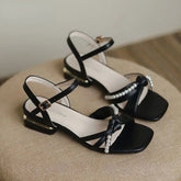 Ingvn Summer Thick Heel Block Sandals for Women Chunky Open Toe Outdoor Ladies Shoes with Low Heels Footwear Bow Comfort F Sale H