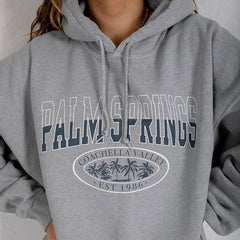 Letter Print Sweatshirt Vintage Women Hoodies Gray Cotton Warm Fleece Winter Pullovers Autumn New Casual Streetwear Girls