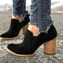 Ingvn - Elegant Slip On Chunky Heel Ankle Boots