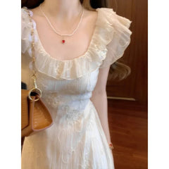 French Style Solid Color Summer Dress Women's Knee-Length Sleeveless Holiday Beach Vacation Skirt Short Flounce Sleeve