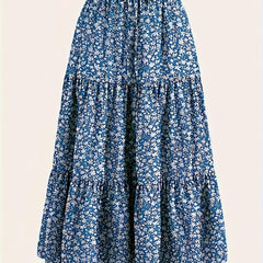 Bohemian Floral Print A-Line Skirt - Casual Vacation Style, Polyester, Non-Stretch, Hand Washable, Perfect for Spring/Summer