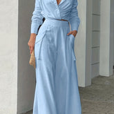 Two-piece Set, Long Sleeve Casual Matching Women's Clothing, Wide Leg Pants Outfits Blouse