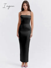 Ingvn - Elegant Women Part Dress Thickened Satin Fabric Spaghetti Strap Sleeveless Backless Bodycon Sexy Club Long Dress 2023