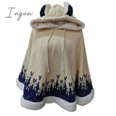 Ingvn - Lolita Cloak Harajuku Hoody Cloak Japanese Angry Cat Christmas Deer Fleece Cape Loose Pullover Batwing Sleeve Hoodie Coat