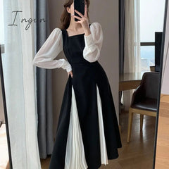 Ingvn - Office Lady Black Elegant Dress Women French Vintage Midi Dress Casual Party One Piece Dress Korean Fashion Autumn Chic