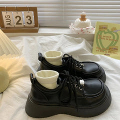Chunky Pumps Platform Oxfords Shoes for Women Spring Lace Up Flats Woman Thick Bottom Patent Leather Gothic Loafers Shoes