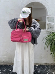 Ingvn Women Nylon Shoulder Bag Korean Fashion Pink Y2k Handbag Large Capacity Casual Multi-pocket Tote Bag Zipper Design Travel Bag
