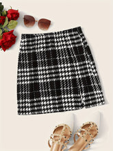 Stylish Plaid Mini Skirt - Women's Elegant Split A-Line Skirt for Work or Casual Occasions - Comfortable, Flattering, and Versatile Clothing for Ladies