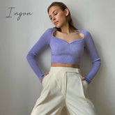Ingvn - Fashion Trends European and American Fashion Autumn New Women's Solid Color Long-sleeved Slim Top Feminine Peach Heart V-neck Woolen Sweater