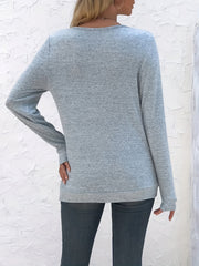 Long Sleeve Solid Color V Neck T-shirt, Casual Top For Spring & Fall, Women's Clothing