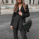 Ingvn - New Women's Blazer Pantsuit Office Ladies Solid Casual Business Two Piece Sets Female Fashion Trousers Suit Clothing