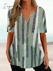 Ingvn - Women's T shirt Tee Grass Green Light Green Red Floral Button Print Short Sleeve Holiday Weekend Tunic Basic Round Neck Regular Floral Painting S