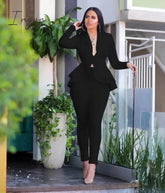 Ingvn - New Women Winter Women's Set Tracksuit Full Sleeve Ruffles Blazers Pencil Pants Suit Two Piece Set Office Lady Outfits Uniform