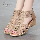 Ingvn - 2024 Women's Sandals Soft and Comfortable Wedge Heel Platform Roman Shoes Fashion Casual Hollow Breathable Rhinestone Sandals