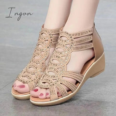 Ingvn - 2024 Women's Sandals Soft and Comfortable Wedge Heel Platform Roman Shoes Fashion Casual Hollow Breathable Rhinestone Sandals