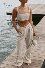 Ingvn - Casual Simplicity Solid Patchwork Square Collar Sleeveless Two Pieces